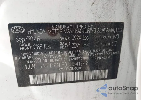 2020 Hyundai Elantra Se z USA, uszkodzony, nr VIN 5NPD74LF8LH541549